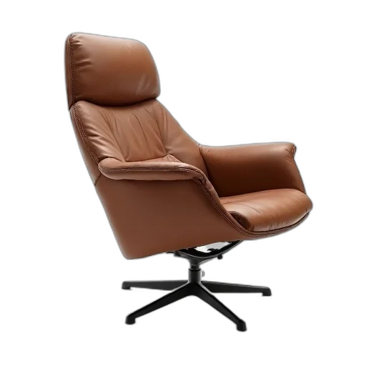 furniture, 3d render, modern, recliner, brown, fabric, metal, base transparent PNG cut-out
