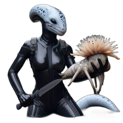 creature, robot, staff, mask, concept art, 3d render, fantasy art, cyberpunk transparent PNG cut-out
