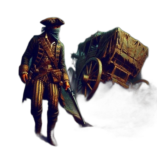 weapon, robot, jacket, concept art, fantasy art, pixel art, comic book art, fog transparent PNG cut-out