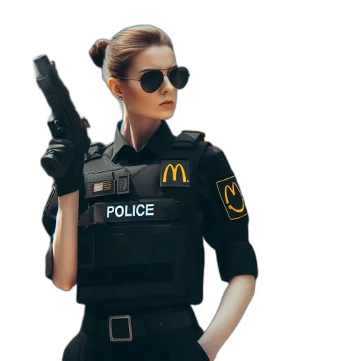 weapon, staff, concept art, cyberpunk, 3d render, photorealistic, female, officer transparent PNG cut-out