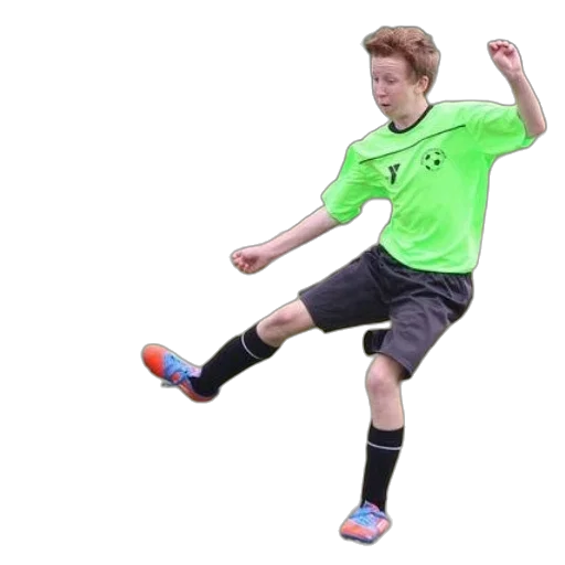 photorealistic, young, soccer, player, bright, green, jersey, black transparent PNG cut-out