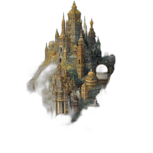 dragon, crown, building, sword, fantasy art, concept art, pixel art, photorealistic transparent PNG cut-out