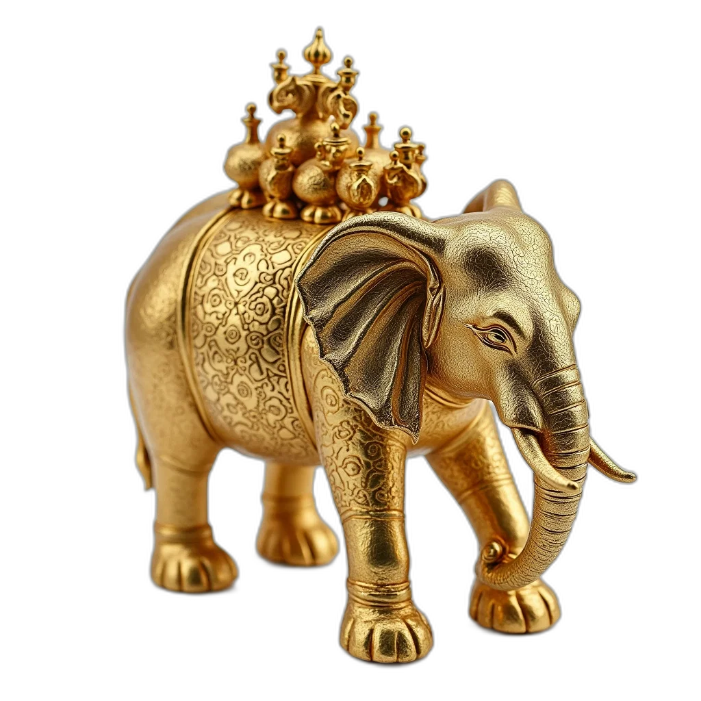crown, jewelry, animal, 3d render, photorealistic, concept art, golden, elephant-shaped transparent PNG cut-out