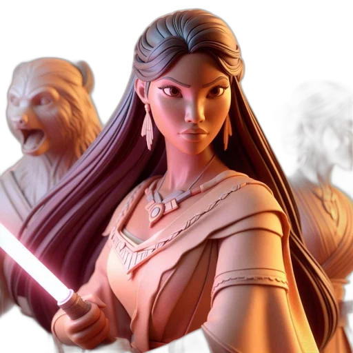 concept art, 3d render, fantasy art, comic book art, three, figures, woman, tribal transparent PNG cut-out