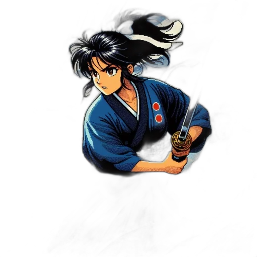 jacket, staff, sword, pixel art, concept art, anime, photorealistic, blue transparent PNG cut-out