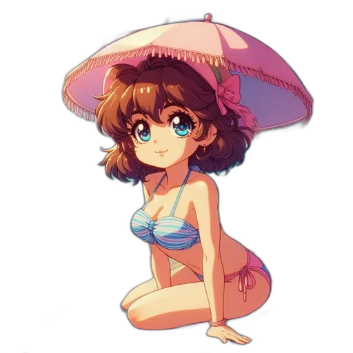 hat, umbrella, dress, staff, anime, pixel art, vaporwave, watercolor transparent PNG cut-out