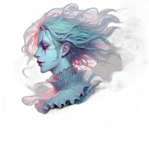 mask, hair, creature, dragon, watercolor, concept art, fantasy art, vaporwave transparent PNG cut-out