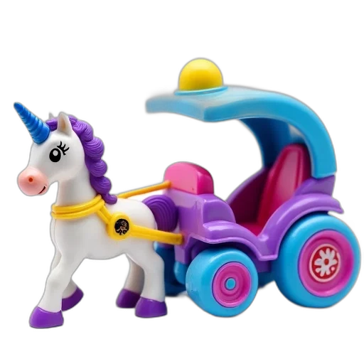 car, 3d render, purple, yellow, toy, horse-drawn, carriage, white transparent PNG cut-out