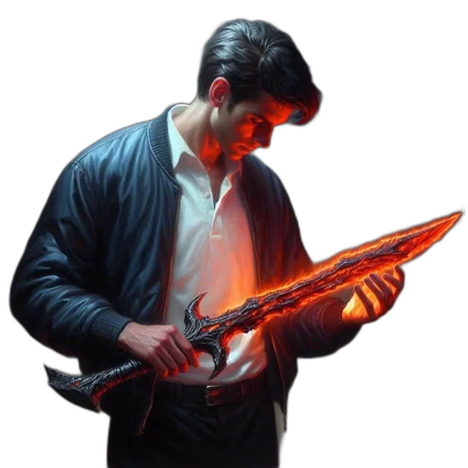 sword, weapon, jacket, staff, concept art, comic book art, cyberpunk, fantasy art transparent PNG cut-out