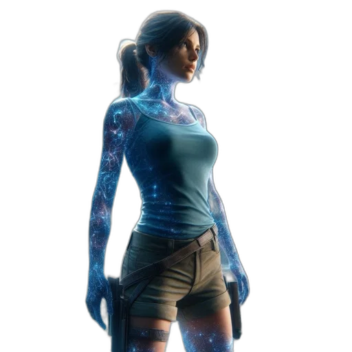 dress, concept art, 3d render, cyberpunk, pixel art, blue, woman, glowing transparent PNG cut-out