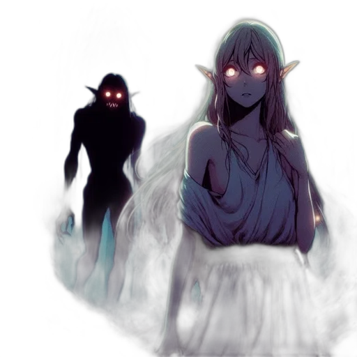 mask, creature, dress, concept art, fantasy art, watercolor, anime, fog transparent PNG cut-out