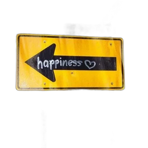 jewelry, yellow, sign, arrow, pointing, left, says, happiness transparent PNG cut-out
