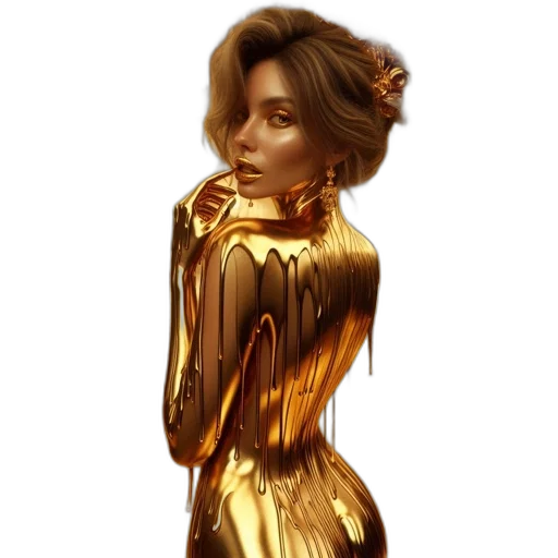 dress, jewelry, concept art, fantasy art, 3d render, pixel art, golden, woman transparent PNG cut-out