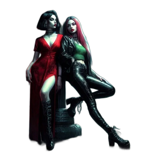 dress, concept art, comic book art, pixel art, fantasy art, red, dark, two transparent PNG cut-out