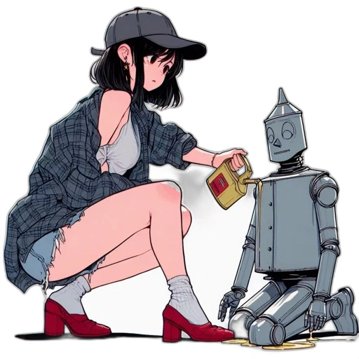 robot, cyberpunk, concept art, cartoon, comic book art, fire, city street, neon lights transparent PNG cut-out
