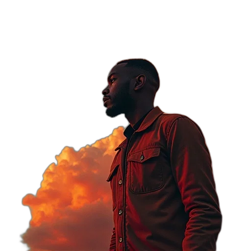jacket, face, concept art, photorealistic, fire, red, jay, ramsey transparent PNG cut-out