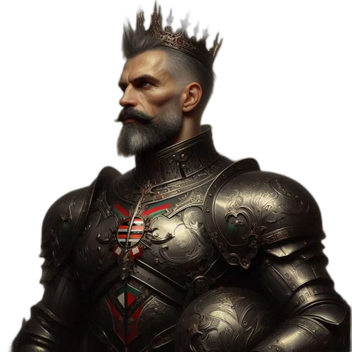 crown, sword, face, staff, concept art, fantasy art, 3d render, photorealistic transparent PNG cut-out