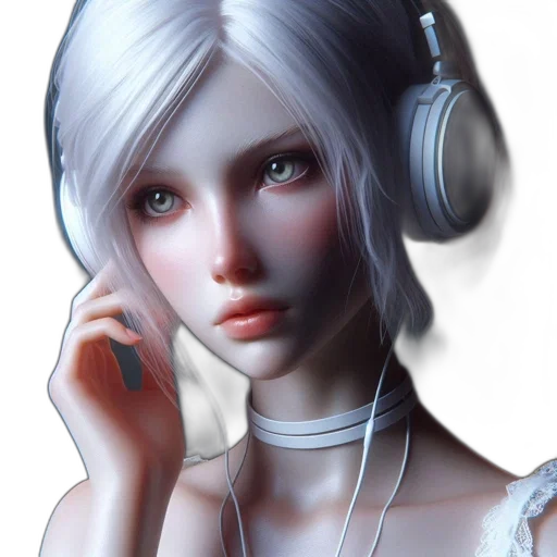 face, jewelry, robot, fantasy art, photorealistic, concept art, 3d render, monochrome transparent PNG cut-out
