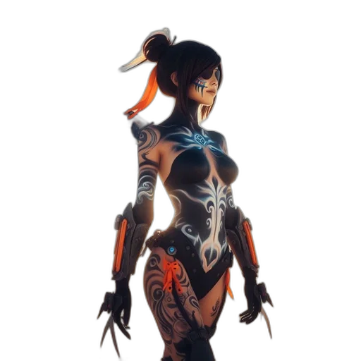 weapon, robot, staff, dress, concept art, fantasy art, cyberpunk, 3d render transparent PNG cut-out