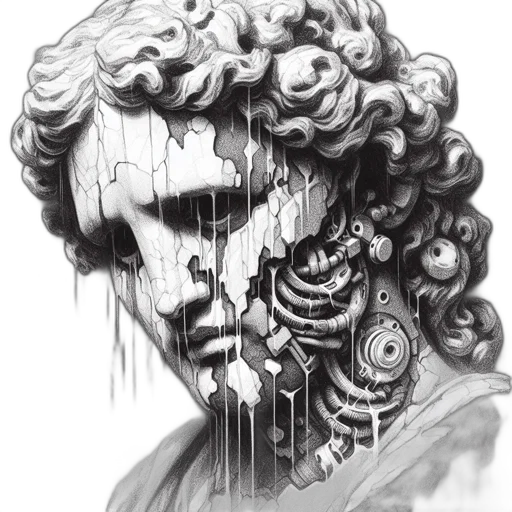 face, mask, pencil sketch, fantasy art, comic book art, vaporwave, monochrome, artistic transparent PNG cut-out