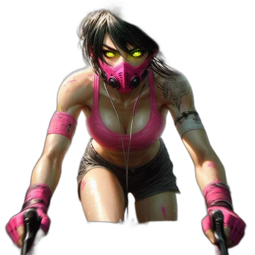 mask, weapon, concept art, comic book art, cyberpunk, 3d render, neon, red transparent PNG cut-out