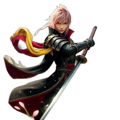 sword, staff, weapon, concept art, 3d render, fantasy art, pink-haired, warrior transparent PNG cut-out