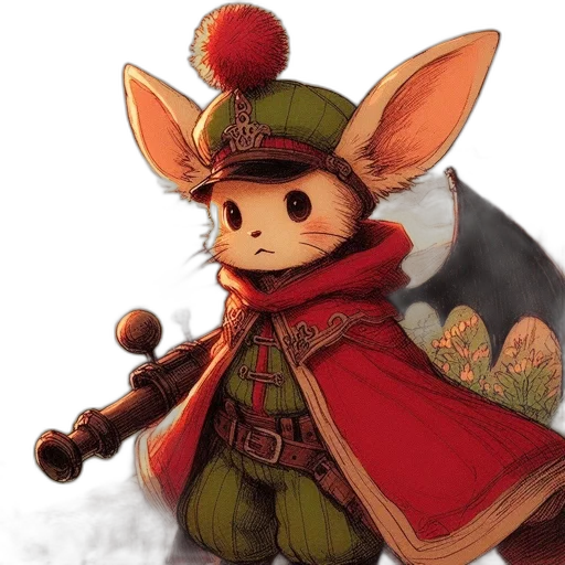 staff, hat, weapon, concept art, fantasy art, 3d render, watercolor, rodent-humanoid transparent PNG cut-out