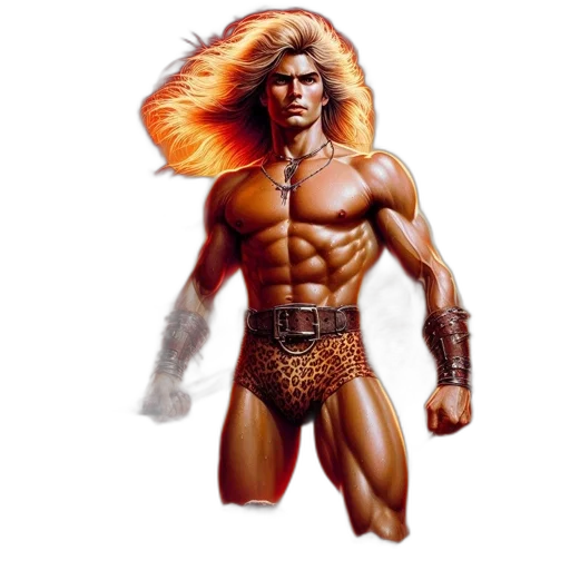hair, fantasy art, concept art, comic book art, vibrant, illustration, features, muscular transparent PNG cut-out