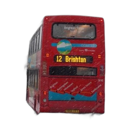 staff, 3d render, red, double-decker, bus, route, number, destination transparent PNG cut-out