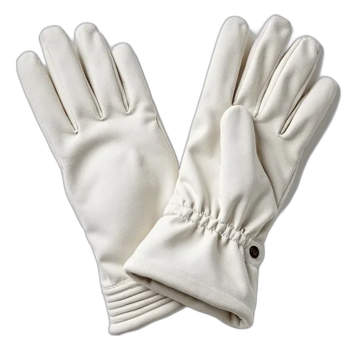 pair, white, textured, gloves, ribbed, cuff, detail, left transparent PNG cut-out