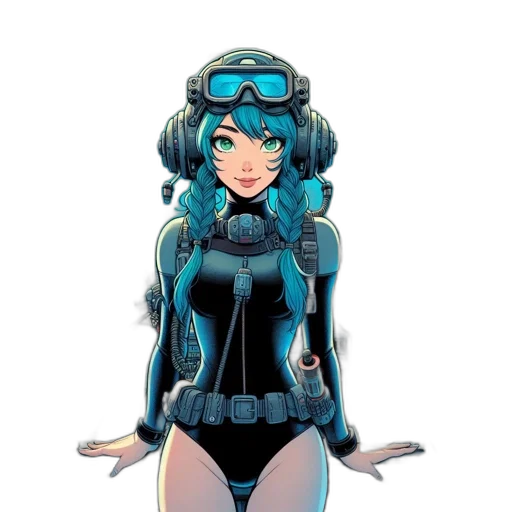 robot, comic book art, concept art, cartoon, pixel art, blue, woman, neon transparent PNG cut-out