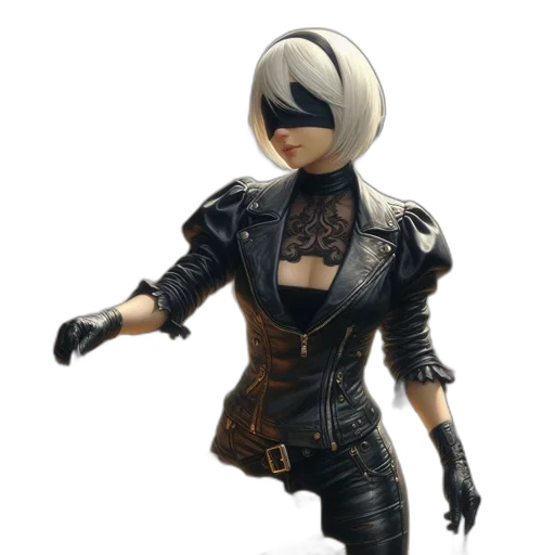 jacket, weapon, mask, staff, concept art, 3d render, cyberpunk, monochrome transparent PNG cut-out
