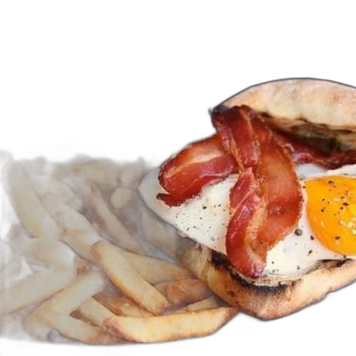 food, photorealistic, 3d render, delicious, breakfast, sandwich, bacon, egg transparent PNG cut-out