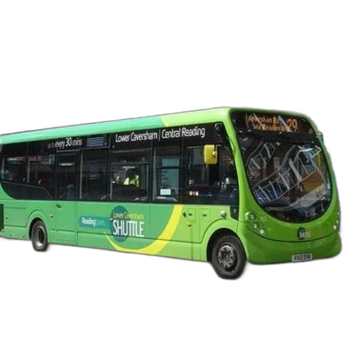 staff, 3d render, photorealistic, green, bus, route, number, destination transparent PNG cut-out