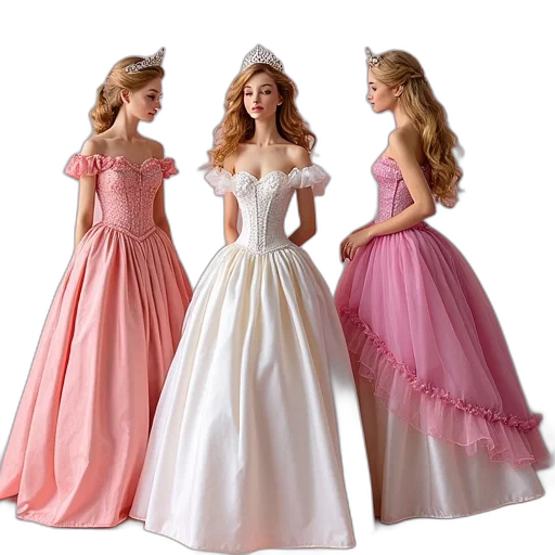 dress, crown, 3d render, pastel transparent PNG cut-out