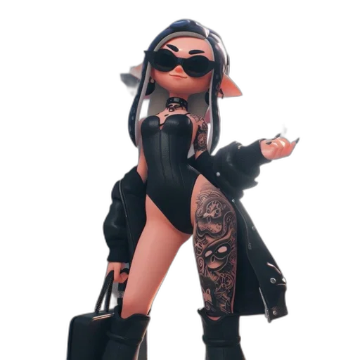 weapon, dress, jacket, staff, concept art, 3d render, cyberpunk, cartoon transparent PNG cut-out