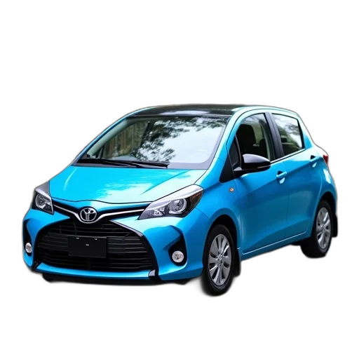 car, 3d render, photorealistic, blue, compact, parked, paved, road transparent PNG cut-out