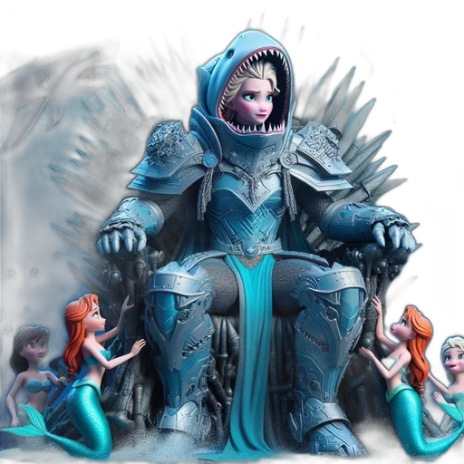 crown, concept art, fantasy art, comic book art, 3d render, snow, blue, underwater transparent PNG cut-out
