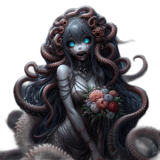 creature, dress, hair, fantasy art, concept art, pixel art, comic book art, underwater transparent PNG cut-out