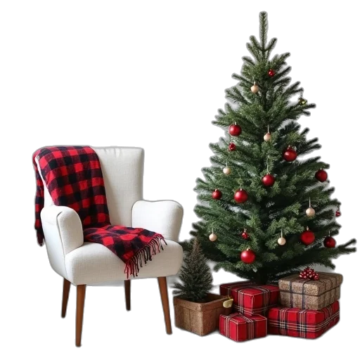 furniture, tree, small, christmas, galve, next, white, chair transparent PNG cut-out