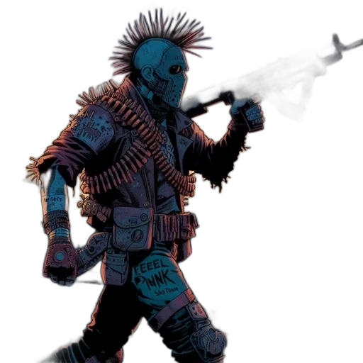 weapon, robot, staff, concept art, cyberpunk, comic book art, fantasy art, blue transparent PNG cut-out