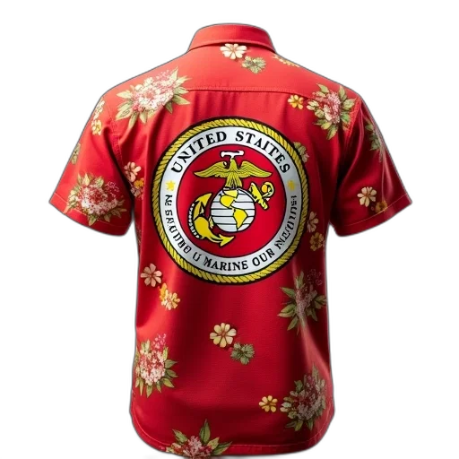 red, hawaiian, shirt, floral, pattern, marine, corps, emblem transparent PNG cut-out