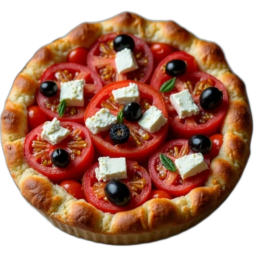 food, crown, 3d render, photorealistic, tomato, tart, feta, cheese transparent PNG cut-out