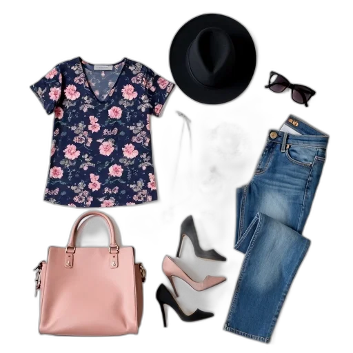 monochrome, colorful, pastel, dark, collection, fashion, items, displayed transparent PNG cut-out