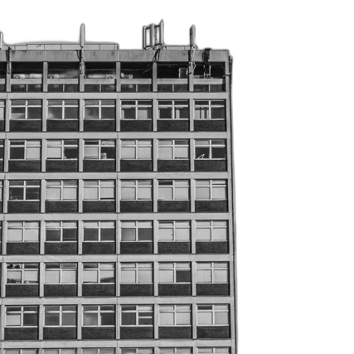 building, robot, furniture, face, photorealistic, monochrome, black, white transparent PNG cut-out