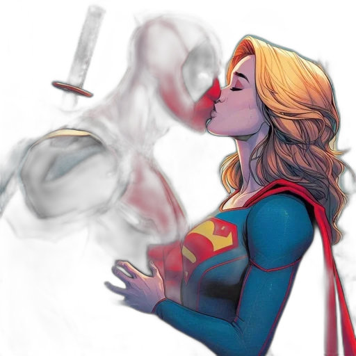 comic book art, concept art, watercolor, fantasy art, deadpool, supergirl, share, romantic transparent PNG cut-out