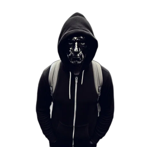 mask, jacket, face, robot, cyberpunk, concept art, 3d render, photorealistic transparent PNG cut-out
