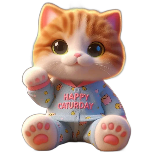 3d render, animated, feline, donning, blue, outfit, emblazoned, playful transparent PNG cut-out