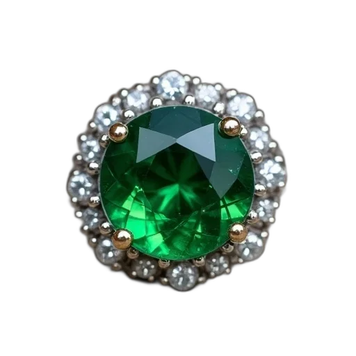 jewelry, crown, 3d render, green, round, tourmaline, sterling, ring transparent PNG cut-out