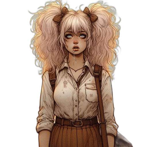 hair, staff, creature, fantasy art, concept art, anime, comic book art, earth tones transparent PNG cut-out